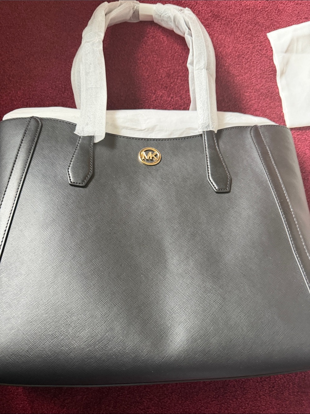 Michael Kors Black Saffiano Tote with Gold MK Medallion
